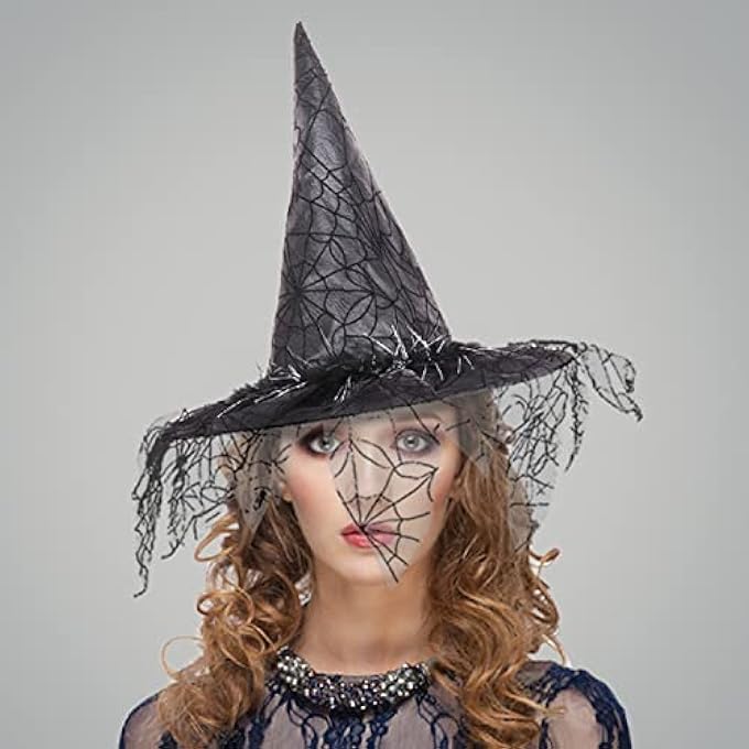 HALLOWEEN WITCH HAT FOR WOMEN VINTAGE LACE VEILS PRINTED HATS PARTY SUPPLIES HALLOWEEN COSTUME ACCESSORIES WITH SPIDER WEB LACE - Image 4